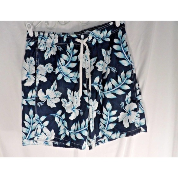 Merona Men's Blue White Floral Pull On Drawstring Board Shorts Size Large - Picture 1 of 6
